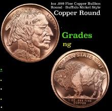 1oz .999 Fine Copper Bullion Round - Buffalo Nickel Style