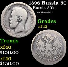 1896 Russia 50 Kopeks Silver Y# 58.1 Grades xf