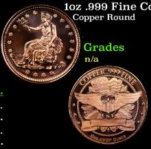 1oz .999 Fine Copper Bullion Round - Seated Liberty Style Grades Ungraded