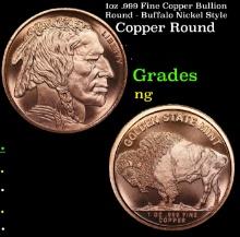 1oz .999 Fine Copper Bullion Round - Buffalo Nickel Style