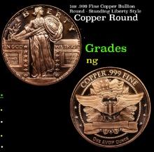 1oz .999 Fine Copper Bullion Round - Standing Liberty Style