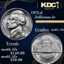 1972-d Jefferson Nickel 5c Grades GEM+ 5fs