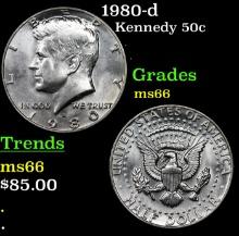 1980-d Kennedy Half Dollar 50c Grades GEM+ Unc