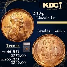 1910-p Lincoln Cent 1c Graded ms65+ rd By SEGS