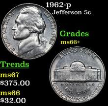 1962-p Jefferson Nickel 5c Grades GEM++ Unc