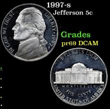 1997-s Proof Jefferson Nickel 5c Grades GEM++ Proof Deep Cameo