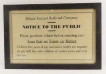 Framed Illinois Central Notice 16.5x24.25"