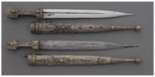 Two Ornate Caucasian Style Qama/"Cossack" Daggers with Scabbards