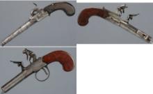 Three Antique English Boxlock Pistols