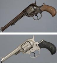 Two Antique Etched Panel Colt Model 1877 Double Action Revolvers