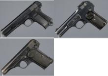 Three Belgian FN Browning Patent Semi-Automatic Pistols