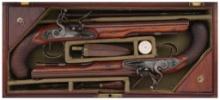 Cased Pair of Bennett Flintlock Dueling Pistols