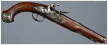 Relief Chiseled French Flintlock Pistol with Merieux Marked Lock