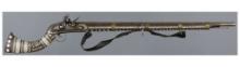 Ornate Afghan Jezail Flintlock Rifle with Inlaid Stock