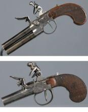 Two Engraved European Double Barrel Boxlock Flintlock Pistols