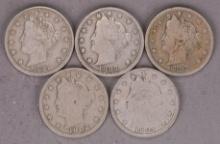 2-1883 No Cents, 1887, 1902 & 1904 Liberty V Nickels