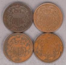 4 - US Two  Cent Pieces; 2-1864& 2-1865