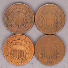 4 - US Two Cent Pieces; 2-1864, 1865 & 1868