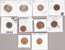 10 Indian Head Pennies; Various dates/Mints