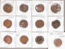 12 Indian Head Pennies; Various dates/Mints