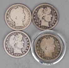 4 Barber Silver Quarters; 1892, 1893-O, 1897 & 1899-S