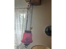 Cranberry Glass Hanging Lamp