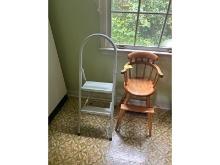 Antique Child's High Chair, Plus Stool