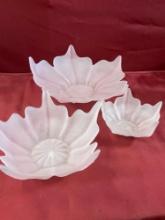 Vintage Viking glass, made in the USA, pink, 3 pieces frosted glass lotus bowls.