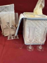 Vintage 2) Eiffel Tower champagne flutes & 8) crystal wine glasses