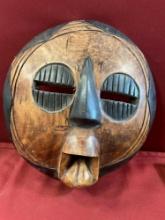 Vintage 11" x 11" African carved head mask wall deco