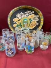 Vintage Olympia Beer tin tray and 14 assorted collectable Welches jars