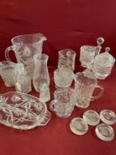 Vintage assorted glass items creamers, pitchers, candy plates, etc. 15 pieces