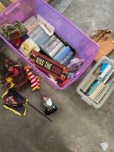 Vintage large quantity of new , flags, doll, purse, postcards, etc includes Sterlite plastic tub