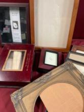 Assorted shadow boxes, photo album picture frames. 9 pieces