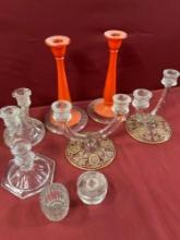 Vintage assorted glass candle holders. 8 pieces