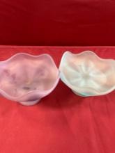 Vintage Viking satin glass petal style bowls. Purple is missing sticker. 4.5" x 7". 2 pieces