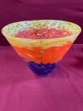 Vintage hand blown confetti style vase. 7.5" x 10"