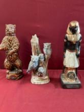 Vintage Heritahe Ezra Brook grizzly bear & Pharoah no stickers, Ski Country empty decanters. 3