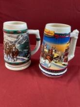 Vintage Budweiser 7" 1993 & 2002 stein mugs. 2 pieces