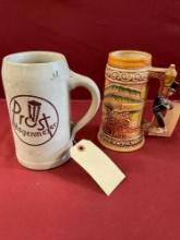 Vintage 7" German & 7" made in Japan steins mugs. 2 pieces