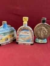 Vintage empty Beam Indianapolis, 1971 London Bridge , 1892 Antioch decanters. 3 pieces