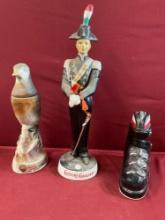 Vintage Heritage China sneaker, Corenetti soldier & Beam Bird empty decanters. 3 pieces