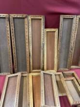 Assorted color & sizes. Ornate frames for picture or mirror. 5) 23" x 6" 6) 14" x 6" 2) 10" x 6" 1)