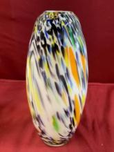 Vintage 12" glass hand blown confetti style vase