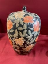 Vintage 12" x 8" stamped made in China porcelain jar with lid