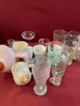 Assorted vintage cups, glasses, shot glasses. 18 pieces