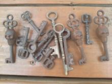 Lot of 15 Assorted Cabinet Brass Skeleton Keys