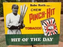 1991 Mint Babe Ruth Chew Pinch Hit Tobacco Embossed Tin Metal Sign