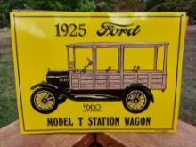 1989 NOS 1925 Ford Model T Station Wagon Embossed Tin Metal Sign