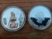 2 Silver Plated Marilyn Monroe 2015 1 oz Silver Plated Coins in Holders